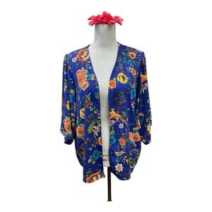 Forever 21 Royal Blue Floral and Peacock Kimono size M. Vibrant colors